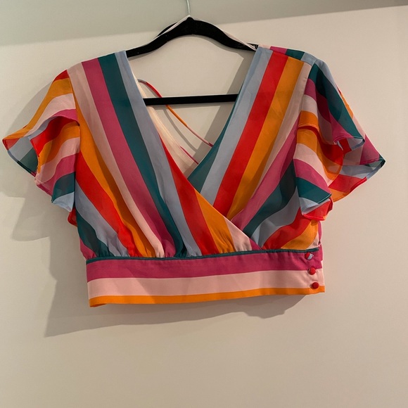 AQUA rainbow cropped top- worn once- size medium. - Picture 3 of 5